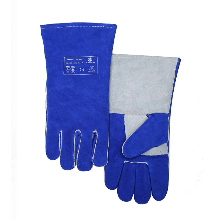 Luvas de soldagem com eletrodo azul e cinza para serviços pesados